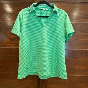 Lady Hagen XL Green Striped V-neck collar polo Top shirt golf tennis stretch